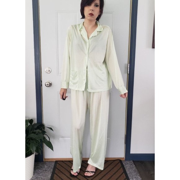 80s Green Satin Pajama‎ Set - Picture 1 of 4